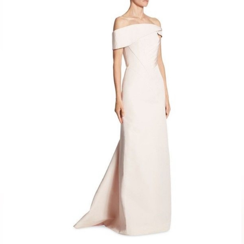 Rubin Singer Blush Pink Silk Off Shoulder Evening Gown Runway sz 8 flaw